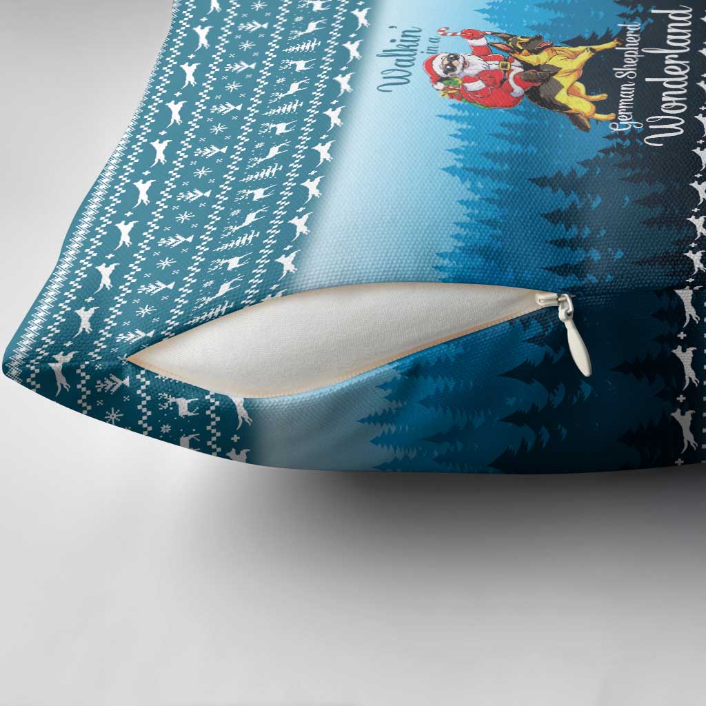 German Shepherd Christmas Pillow Cover with Walking in a Wonderland Quote and Santa Forest - Wonder Print Shop