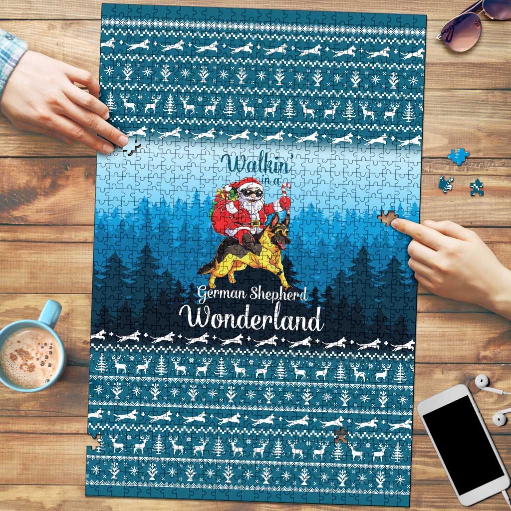 German Shepherd Christmas Puzzle with Walking in a Wonderland Quote and Santa Forest - Wonder Print Shop