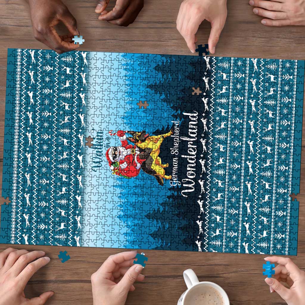 German Shepherd Christmas Puzzle with Walking in a Wonderland Quote and Santa Forest - Wonder Print Shop