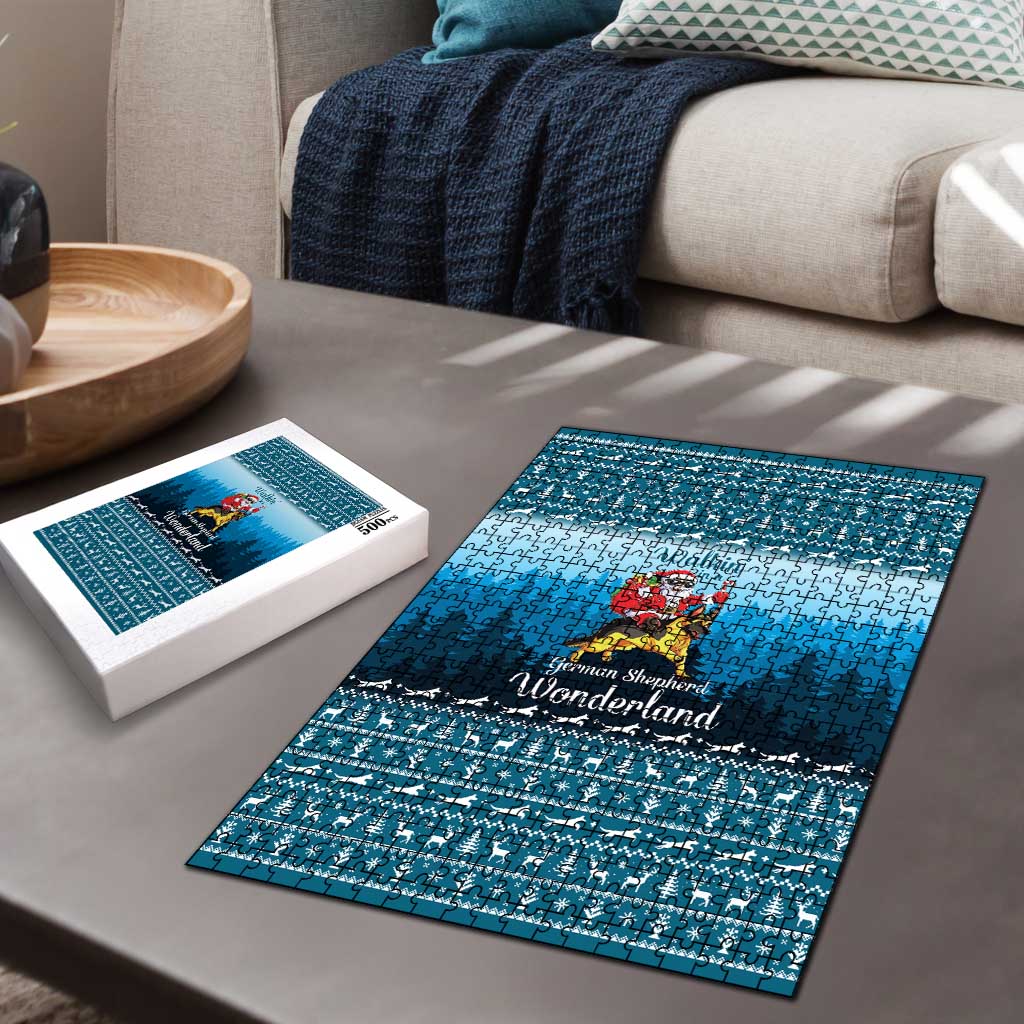 German Shepherd Christmas Puzzle with Walking in a Wonderland Quote and Santa Forest - Wonder Print Shop