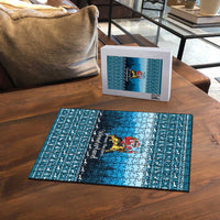 German Shepherd Christmas Puzzle with Walking in a Wonderland Quote and Santa Forest - Wonder Print Shop