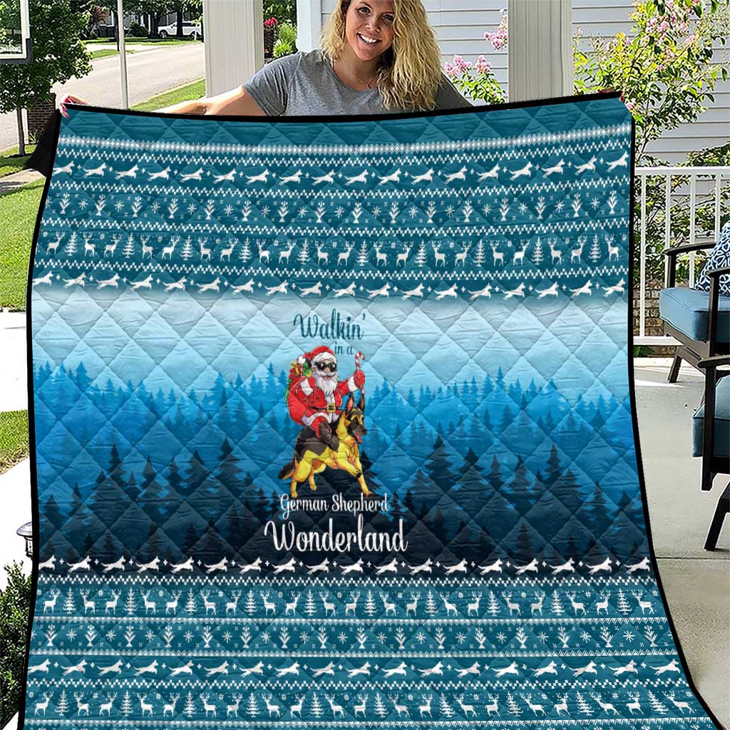 German Shepherd Christmas Quilt with Walking in a Wonderland Quote and Santa Forest - Wonder Print Shop