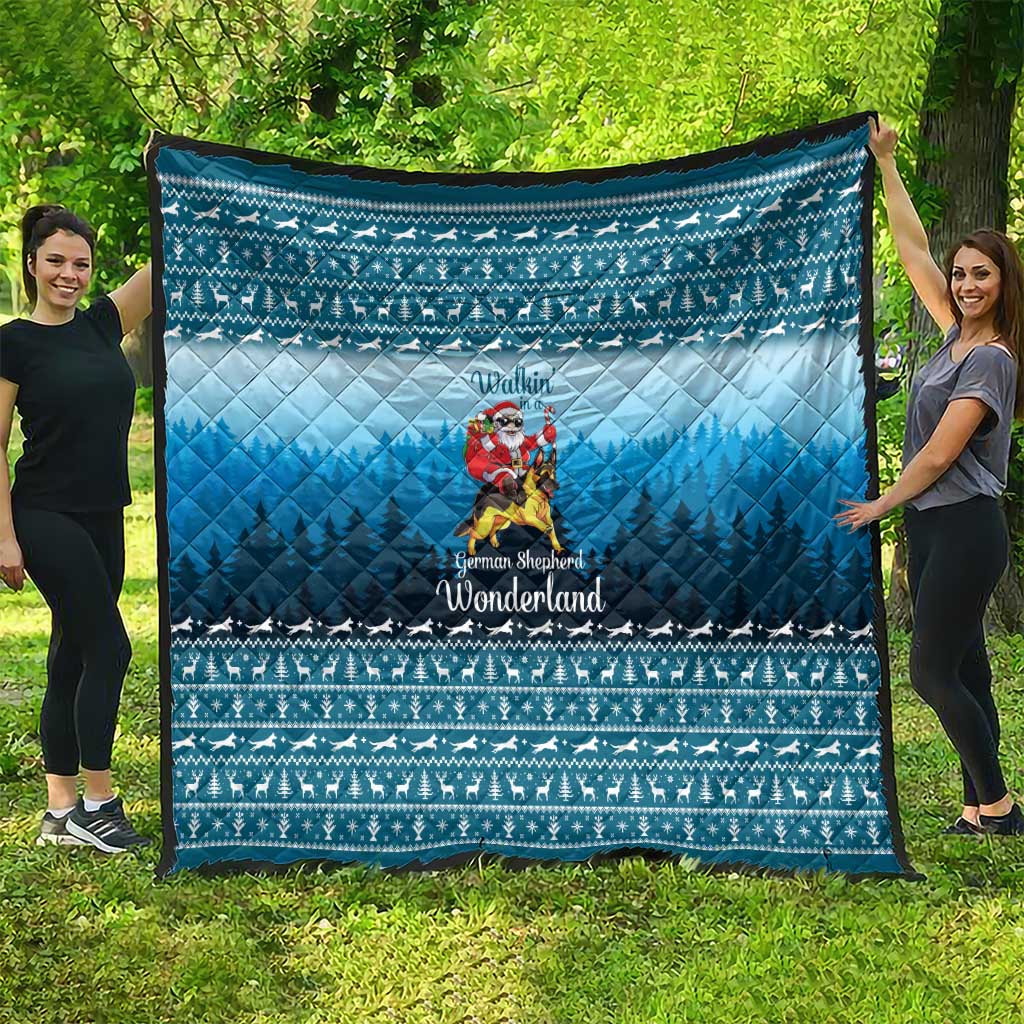 German Shepherd Christmas Quilt with Walking in a Wonderland Quote and Santa Forest - Wonder Print Shop