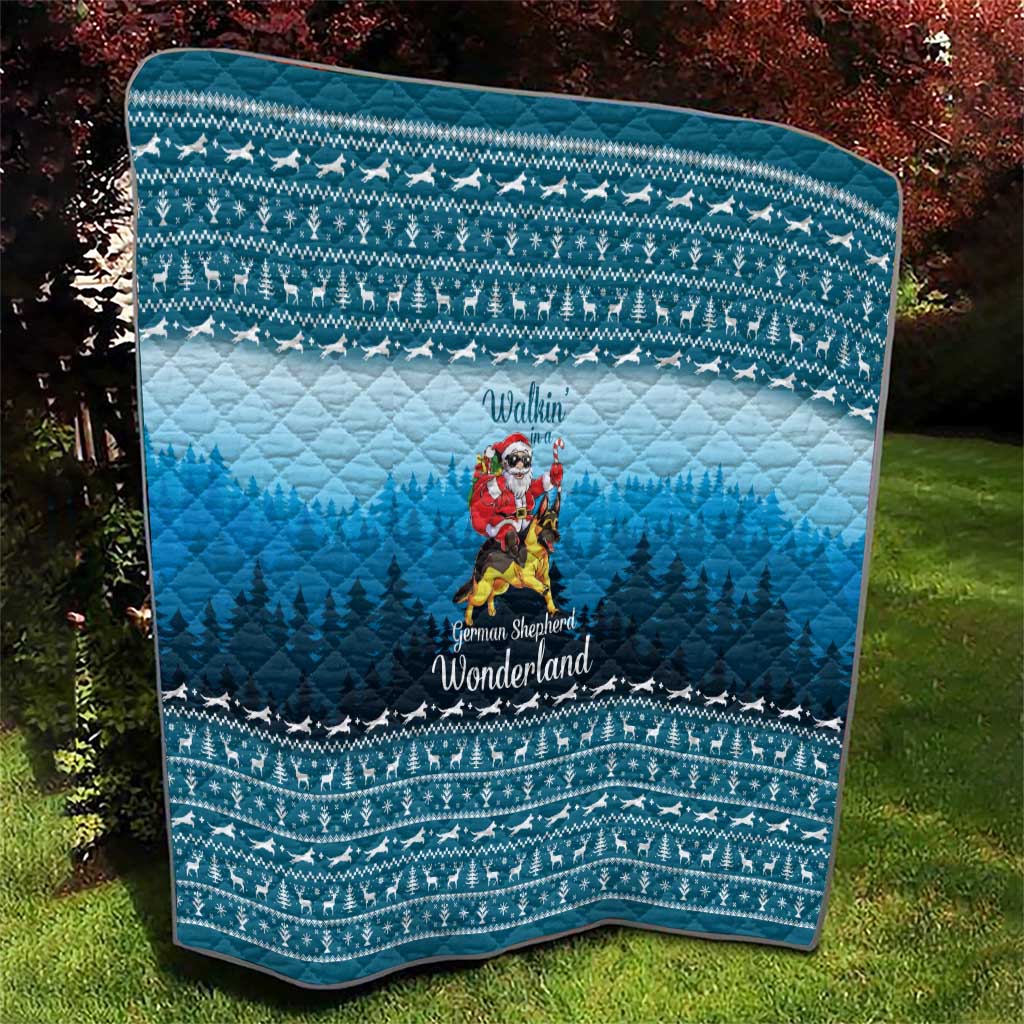 German Shepherd Christmas Quilt with Walking in a Wonderland Quote and Santa Forest - Wonder Print Shop