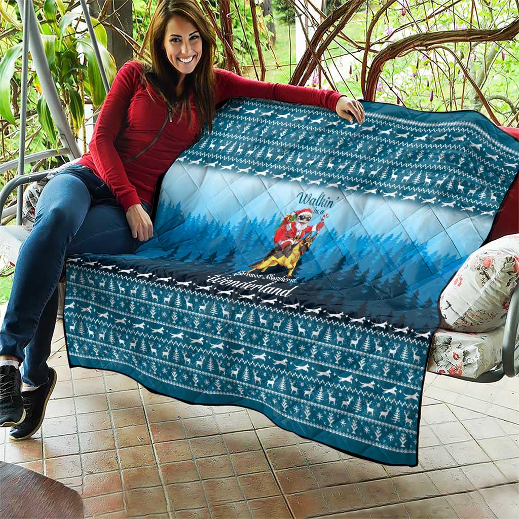 German Shepherd Christmas Quilt with Walking in a Wonderland Quote and Santa Forest - Wonder Print Shop