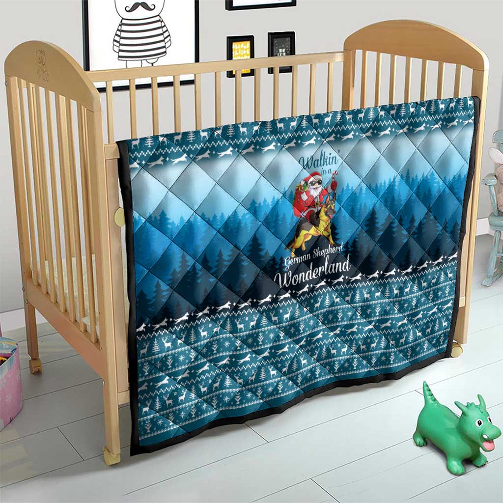German Shepherd Christmas Quilt with Walking in a Wonderland Quote and Santa Forest - Wonder Print Shop