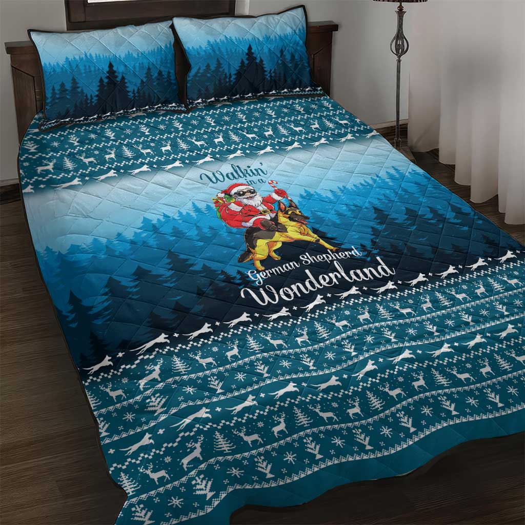 German Shepherd Christmas Quilt Bed Set with Walking in a Wonderland Quote and Santa Forest - Wonder Print Shop