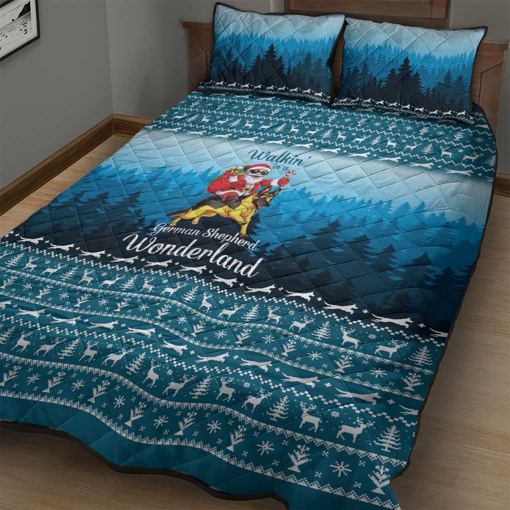 German Shepherd Christmas Quilt Bed Set with Walking in a Wonderland Quote and Santa Forest - Wonder Print Shop