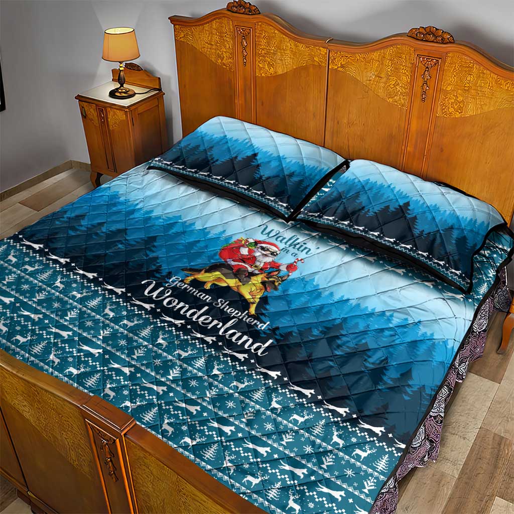 German Shepherd Christmas Quilt Bed Set with Walking in a Wonderland Quote and Santa Forest - Wonder Print Shop