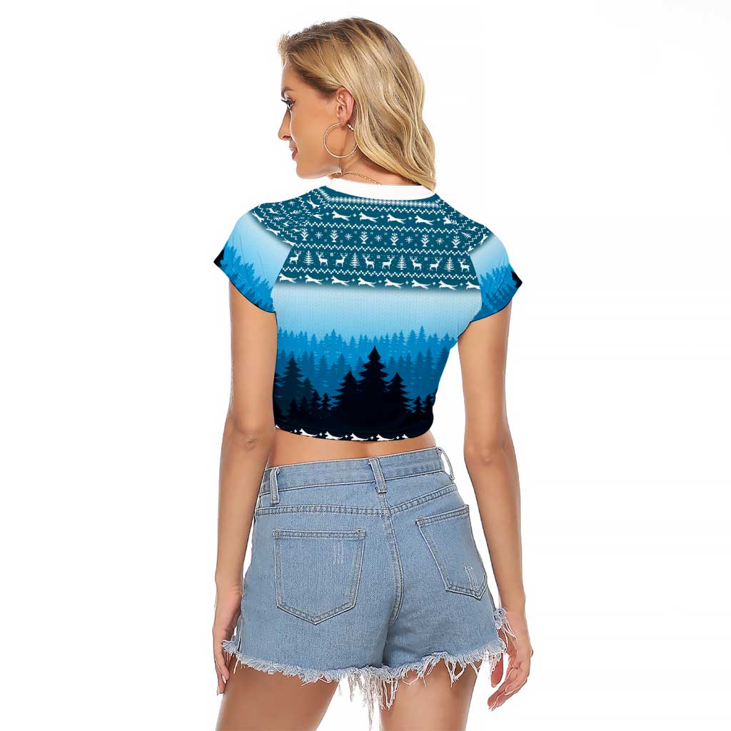 German Shepherd Christmas Raglan Cropped T Shirt with Walking in a Wonderland Quote and Santa Forest - Wonder Print Shop