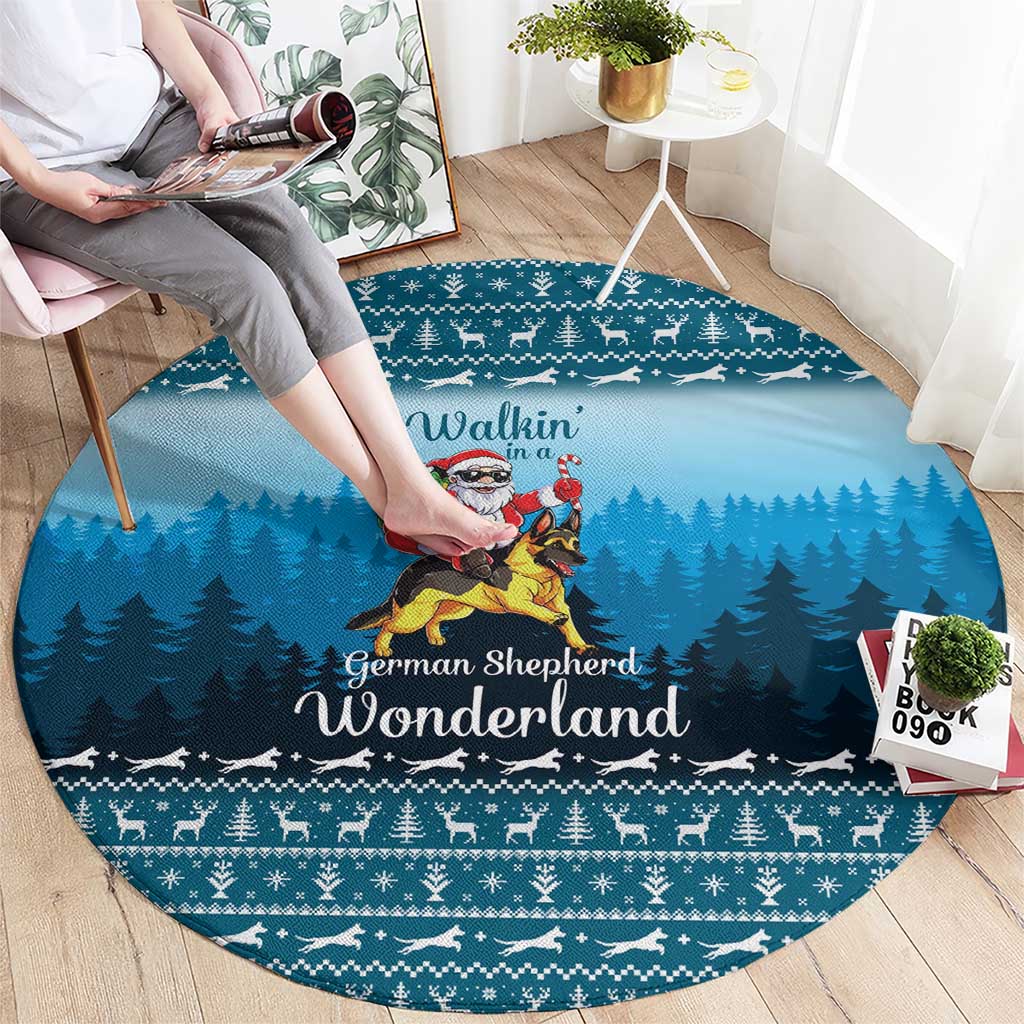 German Shepherd Christmas Round Carpet with Walking in a Wonderland Quote and Santa Forest - Wonder Print Shop