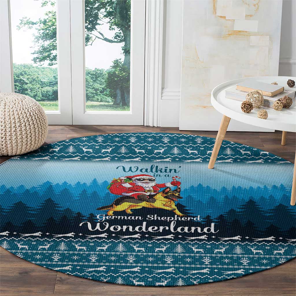 German Shepherd Christmas Round Carpet with Walking in a Wonderland Quote and Santa Forest - Wonder Print Shop