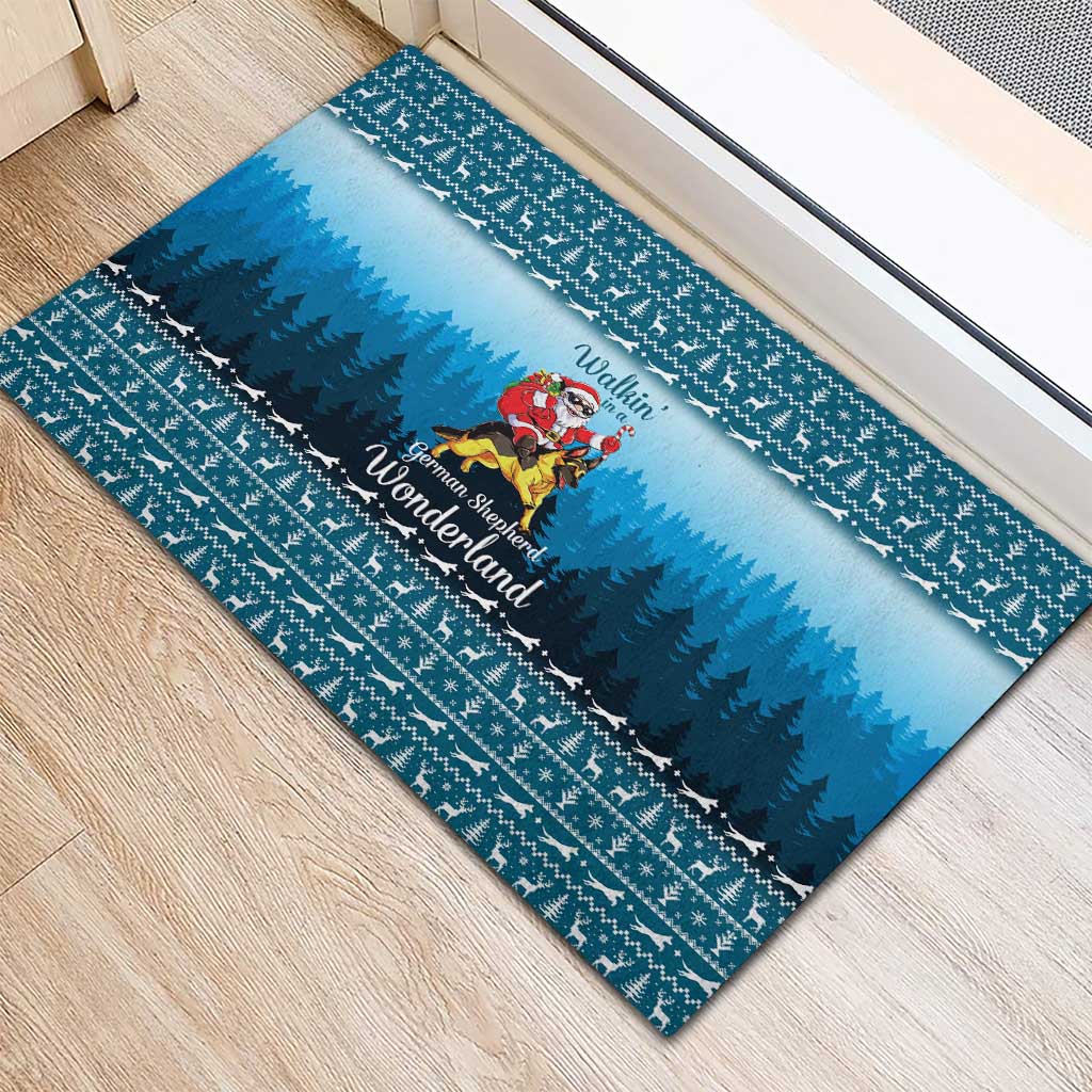 German Shepherd Christmas Rubber Doormat with Walking in a Wonderland Quote and Santa Forest - Wonder Print Shop