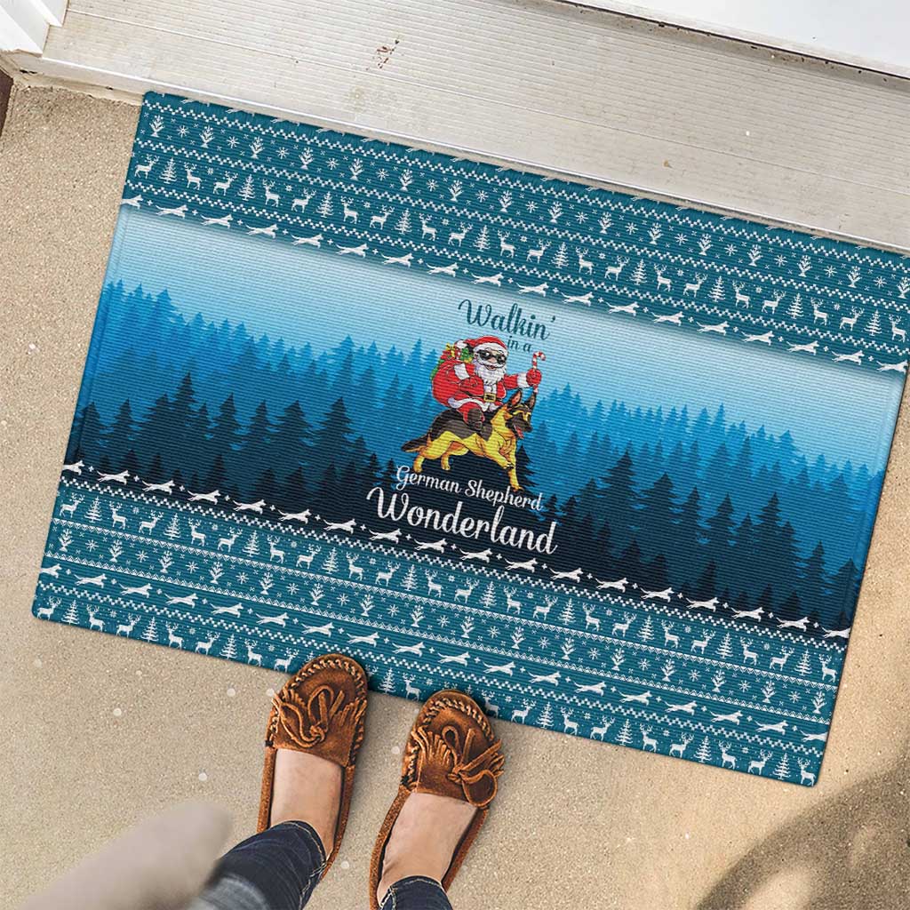 German Shepherd Christmas Rubber Doormat with Walking in a Wonderland Quote and Santa Forest - Wonder Print Shop