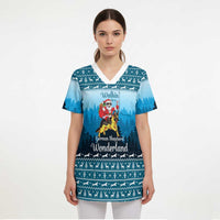 German Shepherd Christmas Scrub Top with Walking in a Wonderland Quote and Santa Forest - Wonder Print Shop