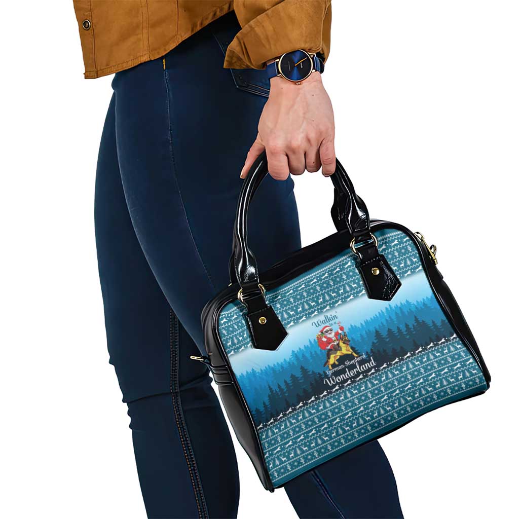 German Shepherd Christmas Shoulder Handbag with Walking in a Wonderland Quote and Santa Forest - Wonder Print Shop