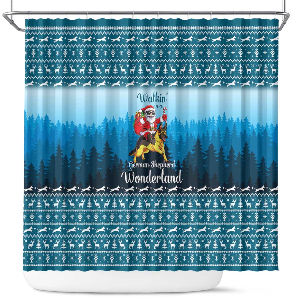 German Shepherd Christmas Shower Curtain with Walking in a Wonderland Quote and Santa Forest - Wonder Print Shop