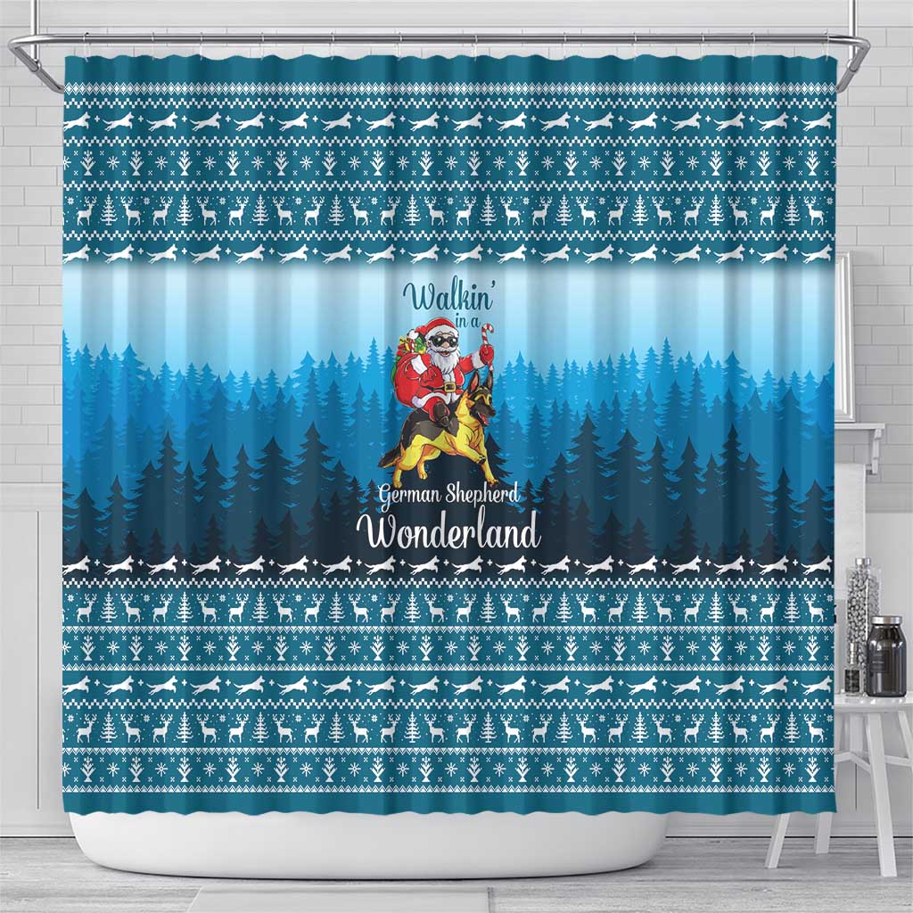 German Shepherd Christmas Shower Curtain with Walking in a Wonderland Quote and Santa Forest - Wonder Print Shop