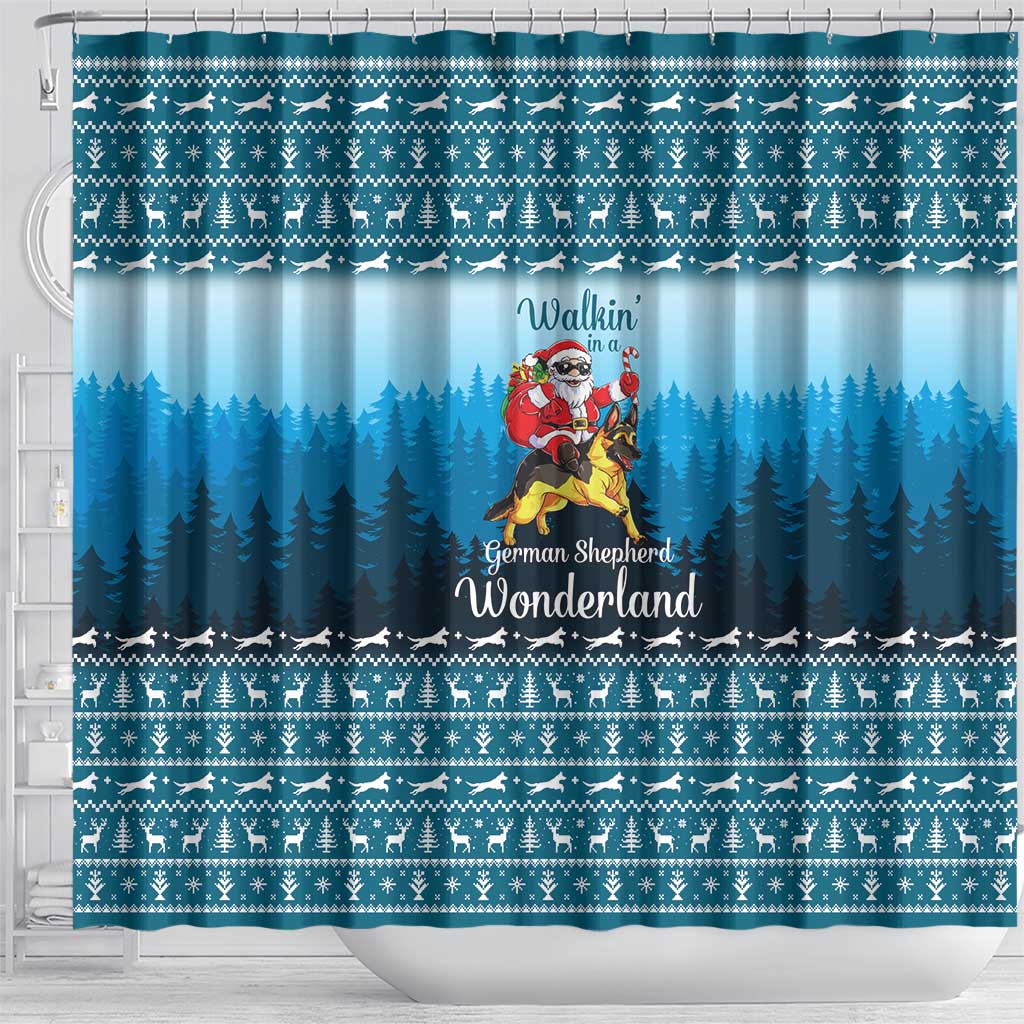 German Shepherd Christmas Shower Curtain with Walking in a Wonderland Quote and Santa Forest - Wonder Print Shop