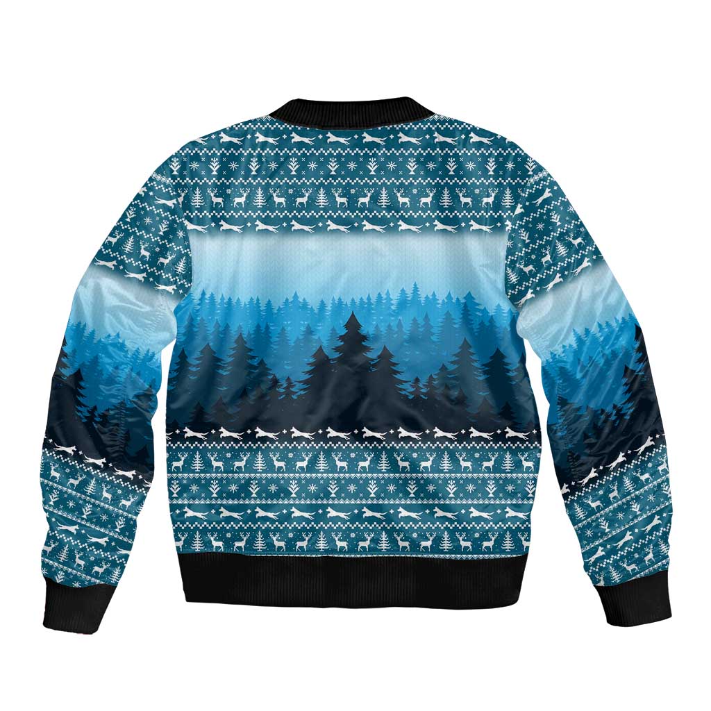 German Shepherd Christmas Sleeve Zip Bomber Jacket with Walking in a Wonderland Quote and Santa Forest - Wonder Print Shop