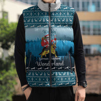 German Shepherd Christmas Sleeveless Puffer Jacket with Walking in a Wonderland Quote and Santa Forest - Wonder Print Shop