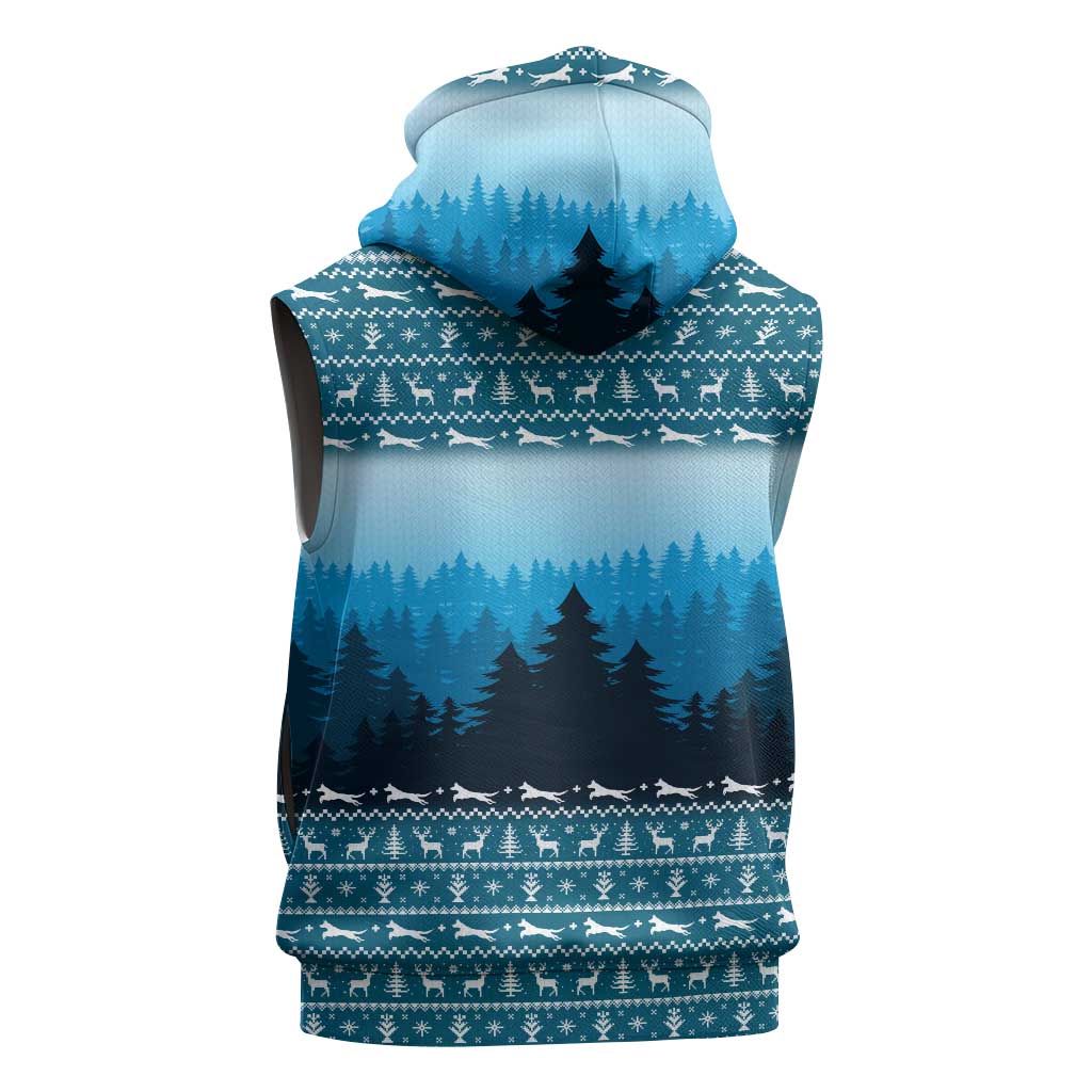 German Shepherd Christmas Sleeveless Zip Hoodie with Walking in a Wonderland Quote and Santa Forest - Wonder Print Shop