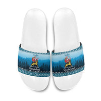 German Shepherd Christmas Slide Sandals with Walking in a Wonderland Quote and Santa Forest - Wonder Print Shop