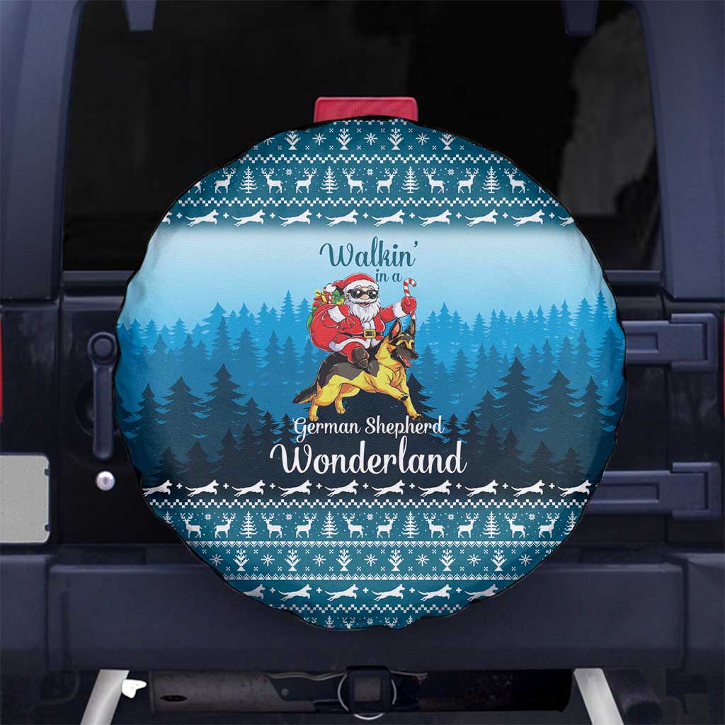 German Shepherd Christmas Spare Tire Cover with Walking in a Wonderland Quote and Santa Forest - Wonder Print Shop