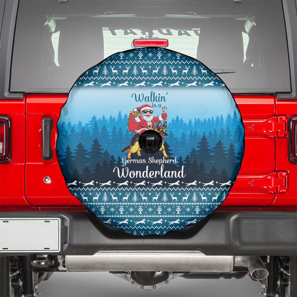 German Shepherd Christmas Spare Tire Cover with Walking in a Wonderland Quote and Santa Forest - Wonder Print Shop
