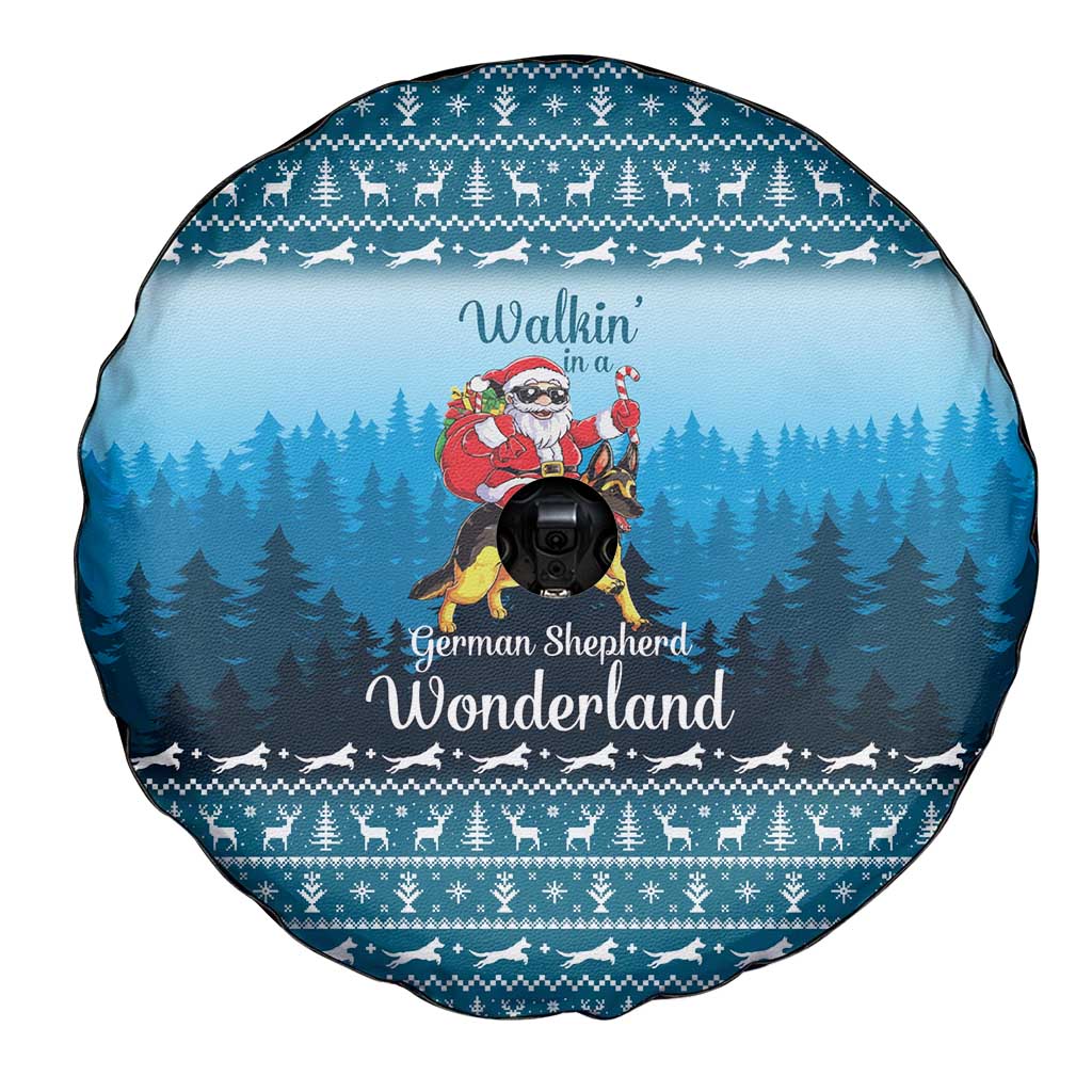 German Shepherd Christmas Spare Tire Cover with Walking in a Wonderland Quote and Santa Forest - Wonder Print Shop