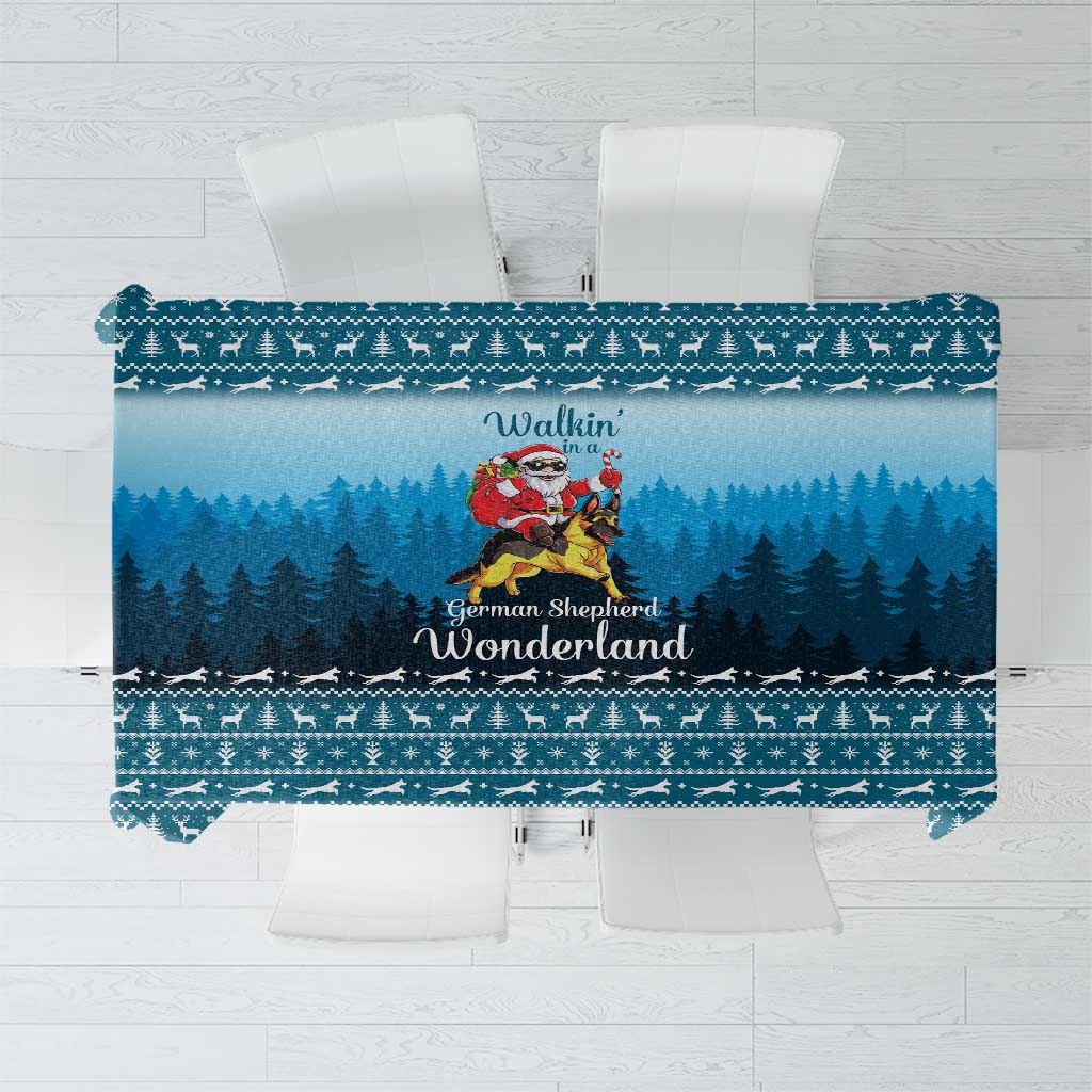 German Shepherd Christmas Tablecloth with Walking in a Wonderland Quote and Santa Forest - Wonder Print Shop
