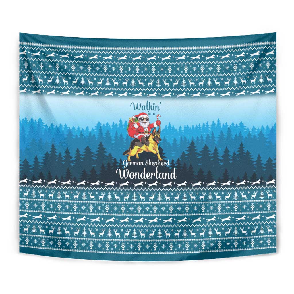 German Shepherd Christmas Tapestry with Walking in a Wonderland Quote and Santa Forest - Wonder Print Shop