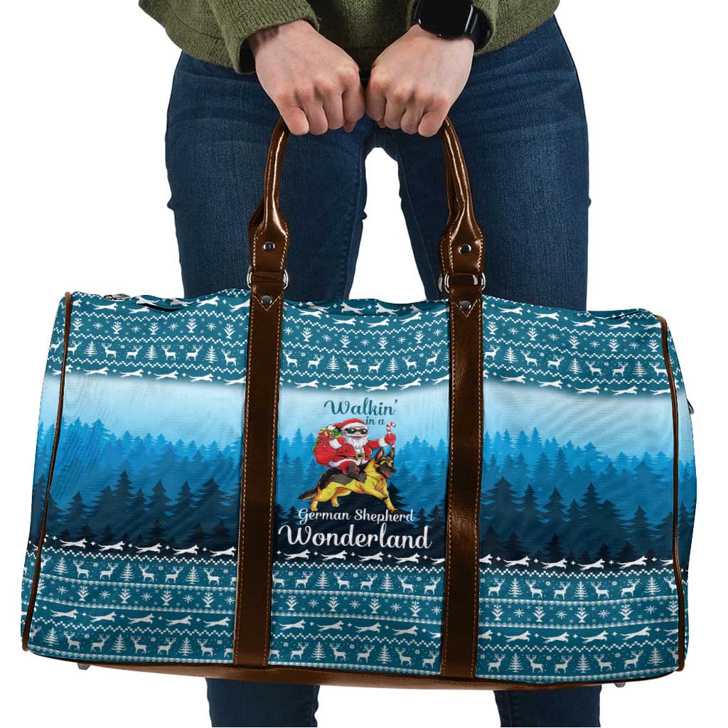 German Shepherd Christmas Travel Bag with Walking in a Wonderland Quote and Santa Forest - Wonder Print Shop
