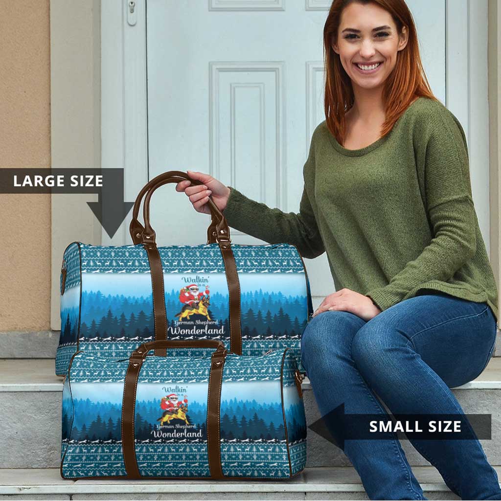 German Shepherd Christmas Travel Bag with Walking in a Wonderland Quote and Santa Forest - Wonder Print Shop