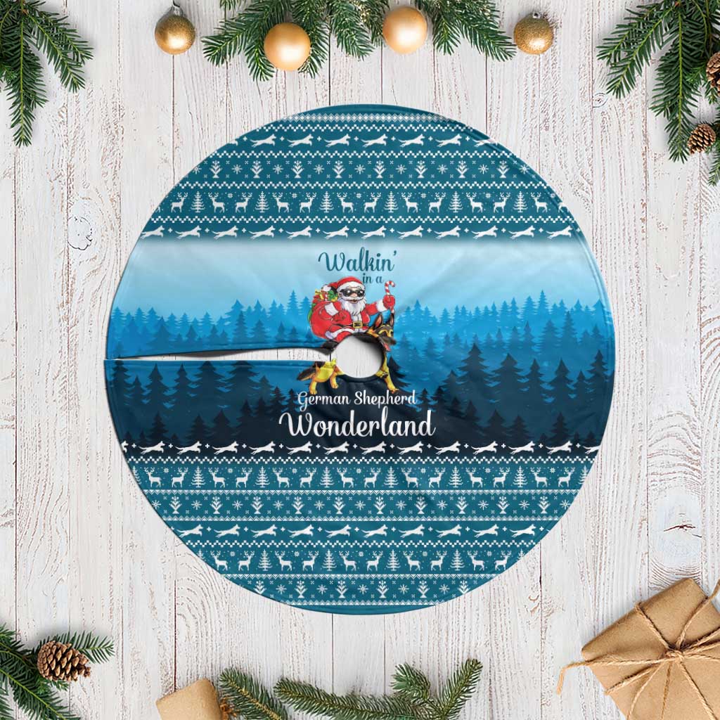 German Shepherd Christmas Tree Skirt with Walking in a Wonderland Quote and Santa Forest - Wonder Print Shop