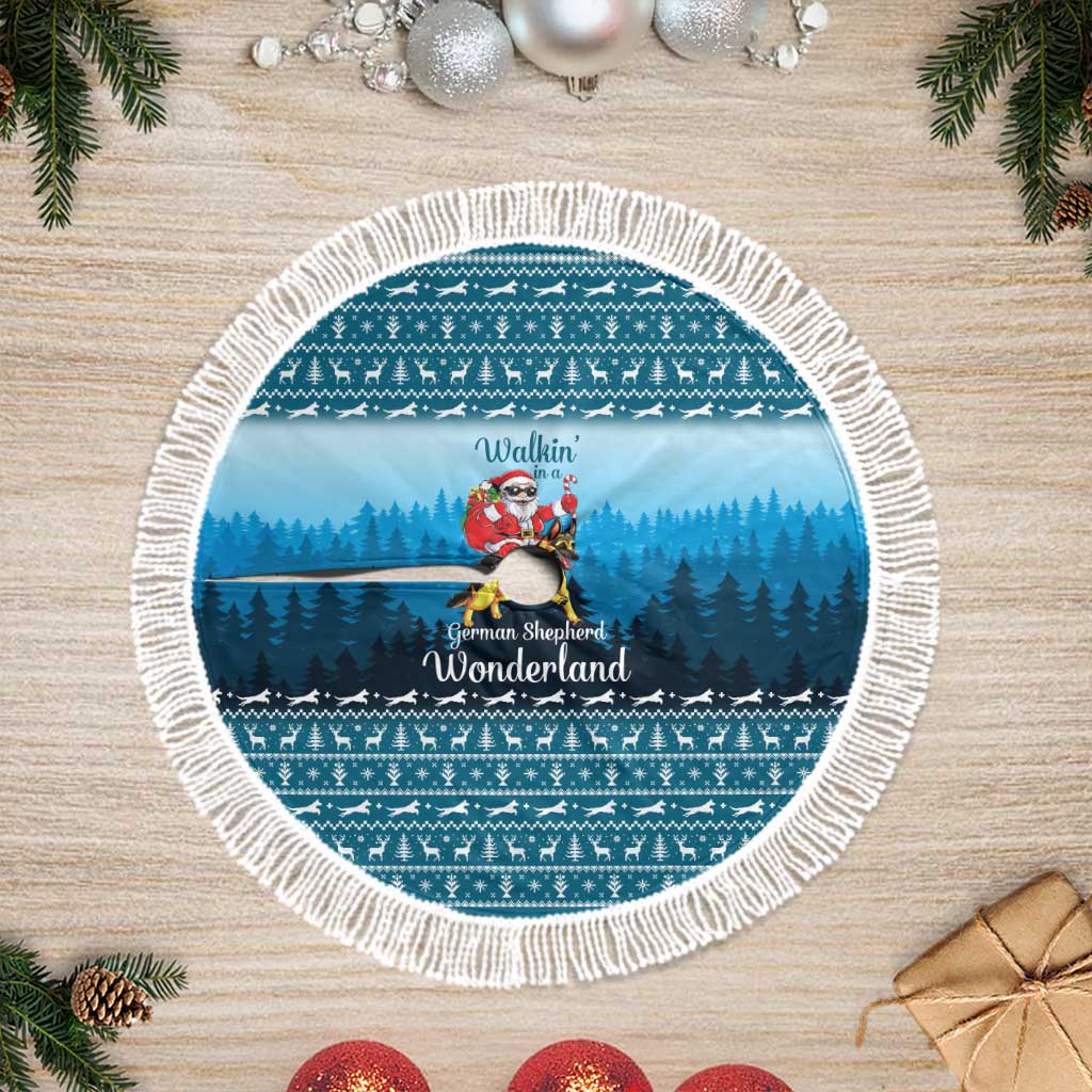 German Shepherd Christmas Tree Skirt with Walking in a Wonderland Quote and Santa Forest - Wonder Print Shop