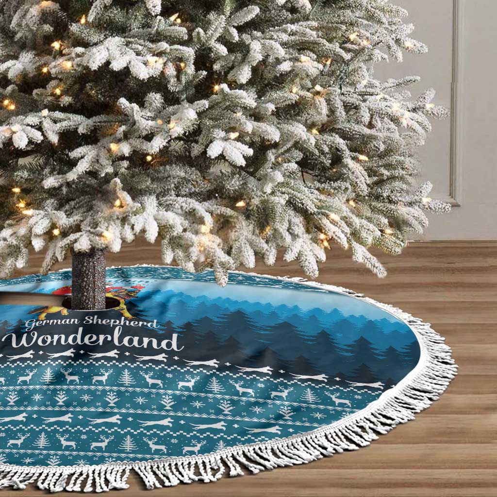 German Shepherd Christmas Tree Skirt with Walking in a Wonderland Quote and Santa Forest - Wonder Print Shop