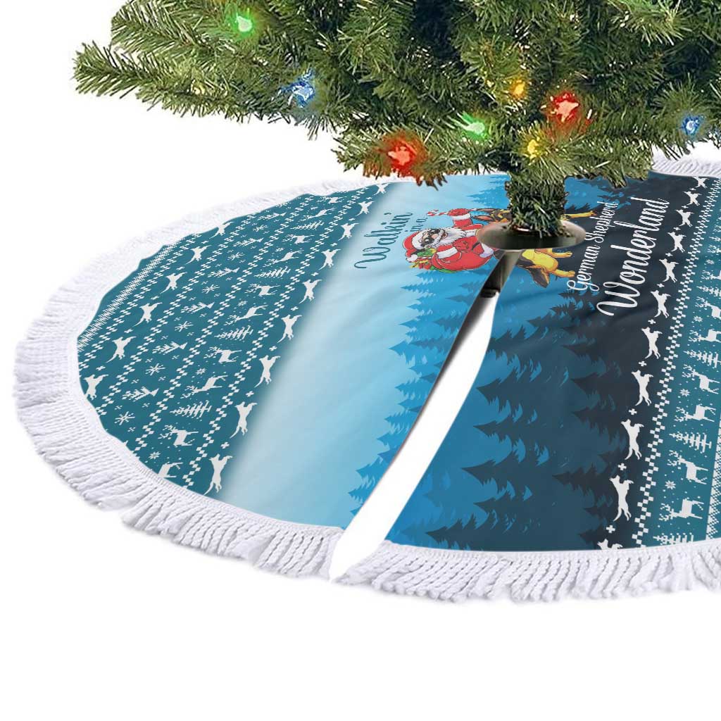 German Shepherd Christmas Tree Skirt with Walking in a Wonderland Quote and Santa Forest - Wonder Print Shop