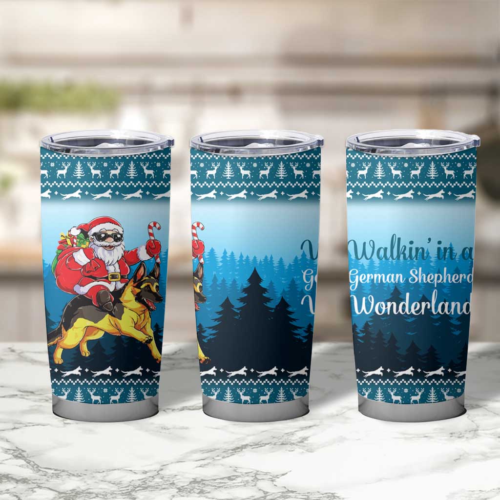 German Shepherd Christmas Tumbler Cup with Walking in a Wonderland Quote and Santa Forest - Wonder Print Shop