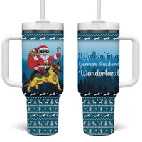 German Shepherd Christmas Tumbler With Handle with Walking in a Wonderland Quote and Santa Forest - Wonder Print Shop