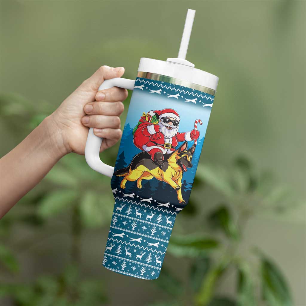 German Shepherd Christmas Tumbler With Handle with Walking in a Wonderland Quote and Santa Forest - Wonder Print Shop