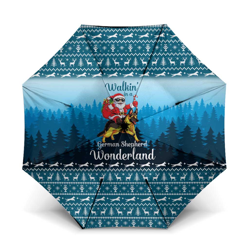 German Shepherd Christmas Umbrella with Walking in a Wonderland Quote and Santa Forest - Wonder Print Shop