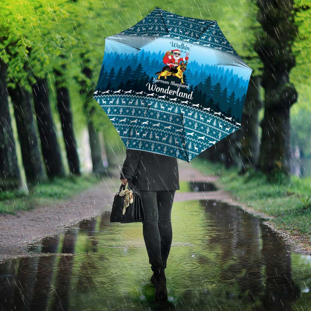 German Shepherd Christmas Umbrella with Walking in a Wonderland Quote and Santa Forest - Wonder Print Shop