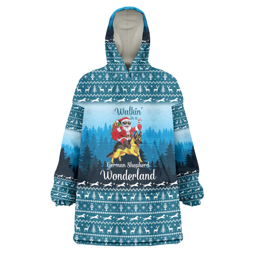 German Shepherd Christmas Wearable Blanket Hoodie with Walking in a Wonderland Quote and Santa Forest - Wonder Print Shop