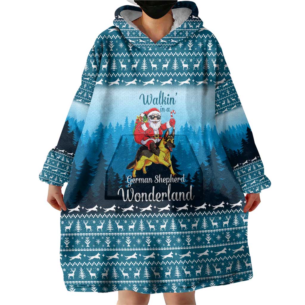 German Shepherd Christmas Wearable Blanket Hoodie with Walking in a Wonderland Quote and Santa Forest - Wonder Print Shop