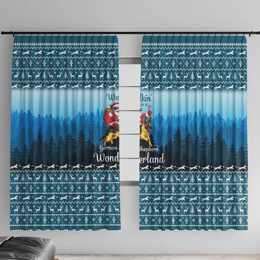 German Shepherd Christmas Window Curtain with Walking in a Wonderland Quote and Santa Forest - Wonder Print Shop