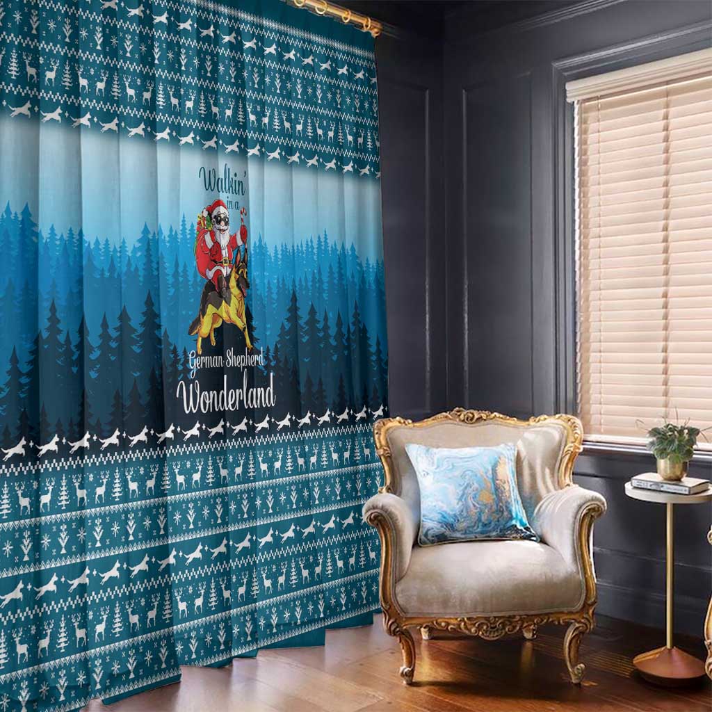 German Shepherd Christmas Window Curtain with Walking in a Wonderland Quote and Santa Forest - Wonder Print Shop