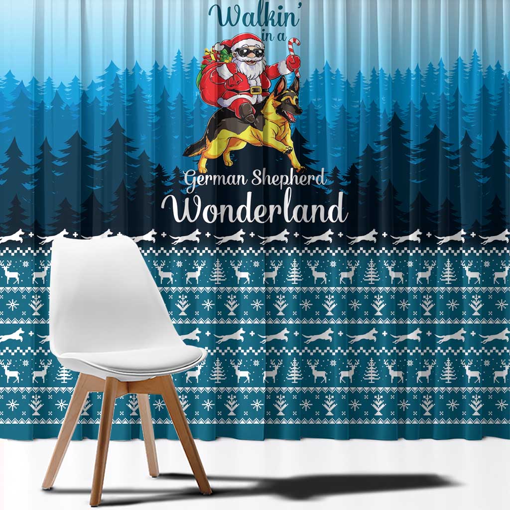 German Shepherd Christmas Window Curtain with Walking in a Wonderland Quote and Santa Forest - Wonder Print Shop