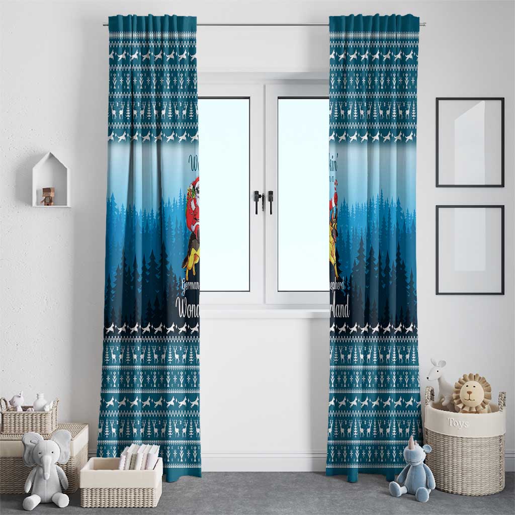 German Shepherd Christmas Window Curtain with Walking in a Wonderland Quote and Santa Forest - Wonder Print Shop