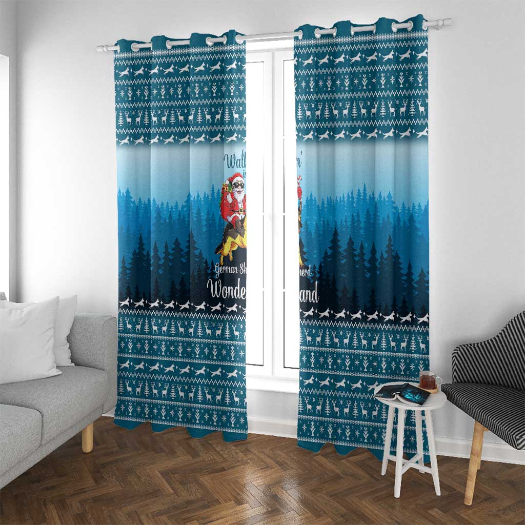 German Shepherd Christmas Window Curtain with Walking in a Wonderland Quote and Santa Forest - Wonder Print Shop